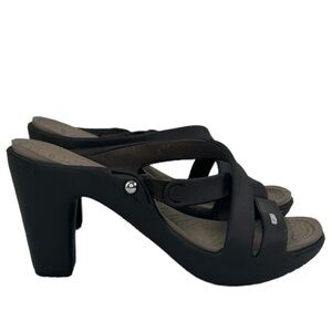 Crocs Women's 14558 Cyprus IV Heel Sandals Brown Tan Strappy Platform Shoe SZ 7